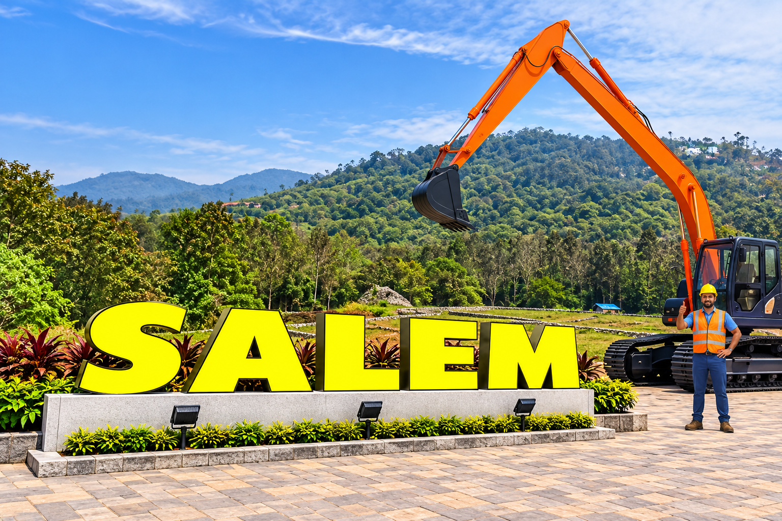Open well contractors with excavator in Salem, Tamil Nadu