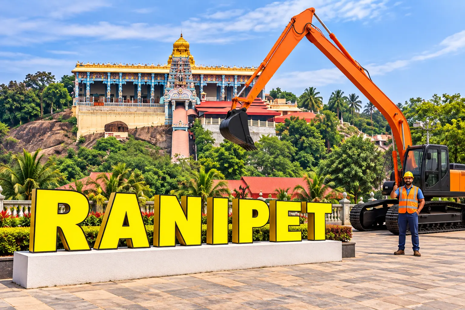 Open well contractors with excavator in Ranipet, Tamil Nadu