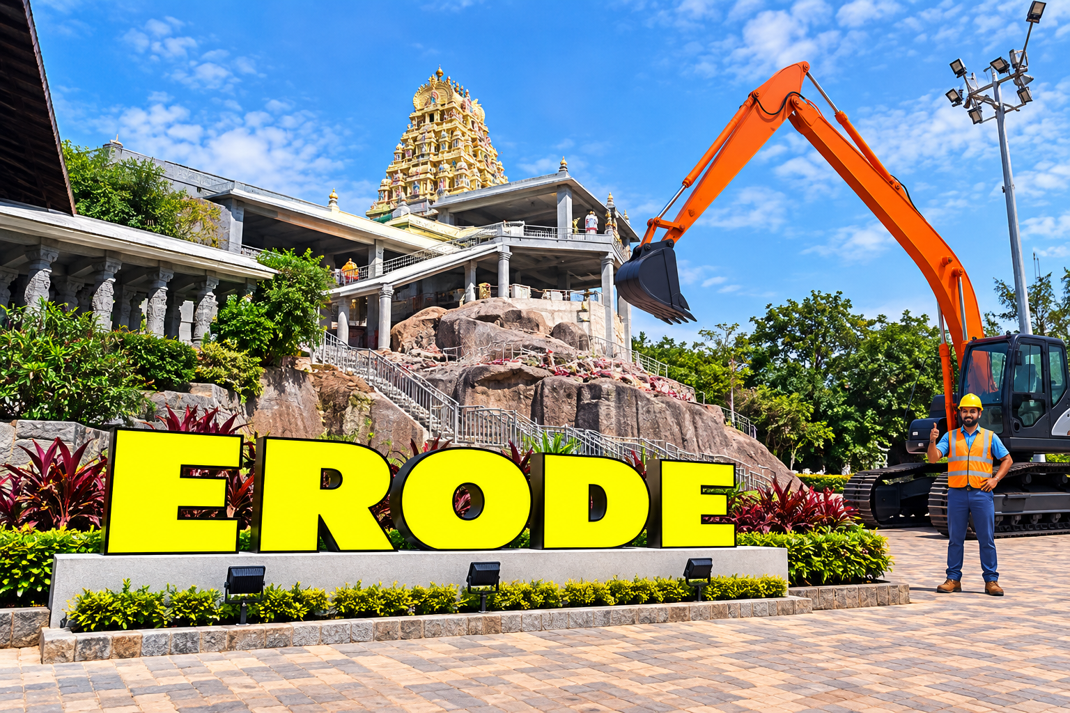Open well contractors with excavator in Erode, Tamil Nadu