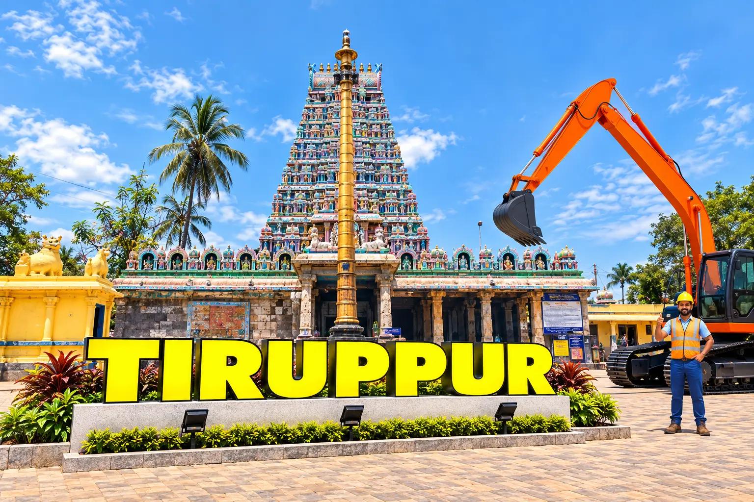 Open well contractors with excavator in Tiruppur, Tamil Nadu