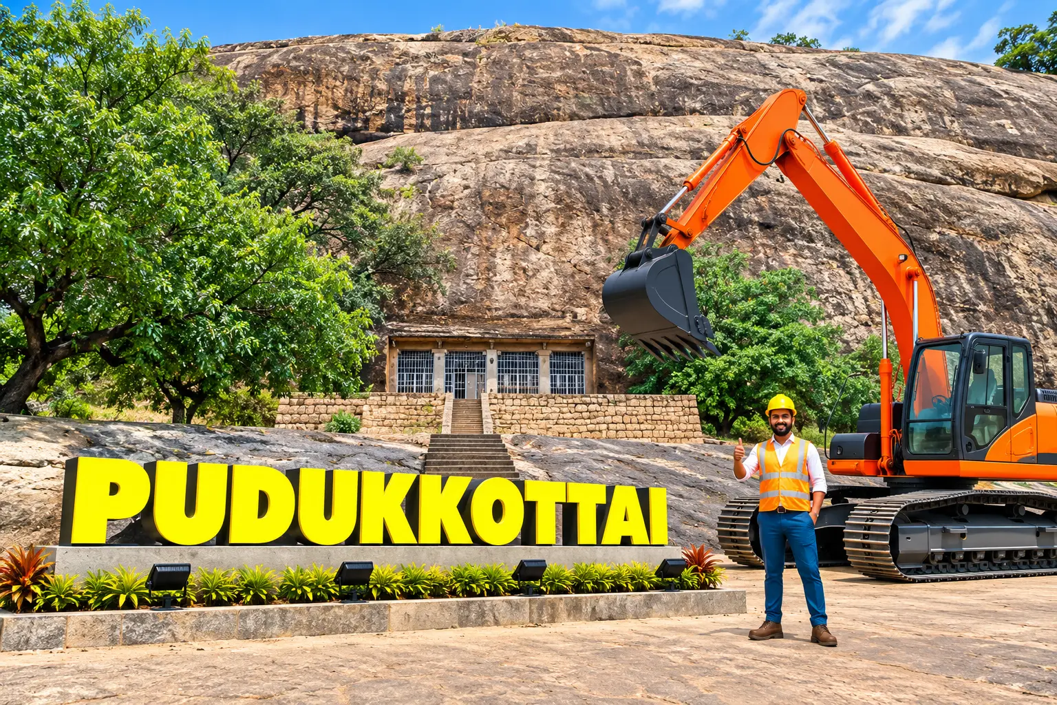 Open well contractors with excavator in Pudukkottai, Tamil Nadu