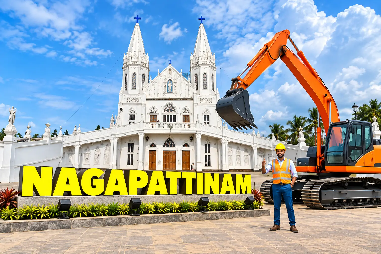 Open well contractors with excavator in Nagapattinam, Tamil Nadu