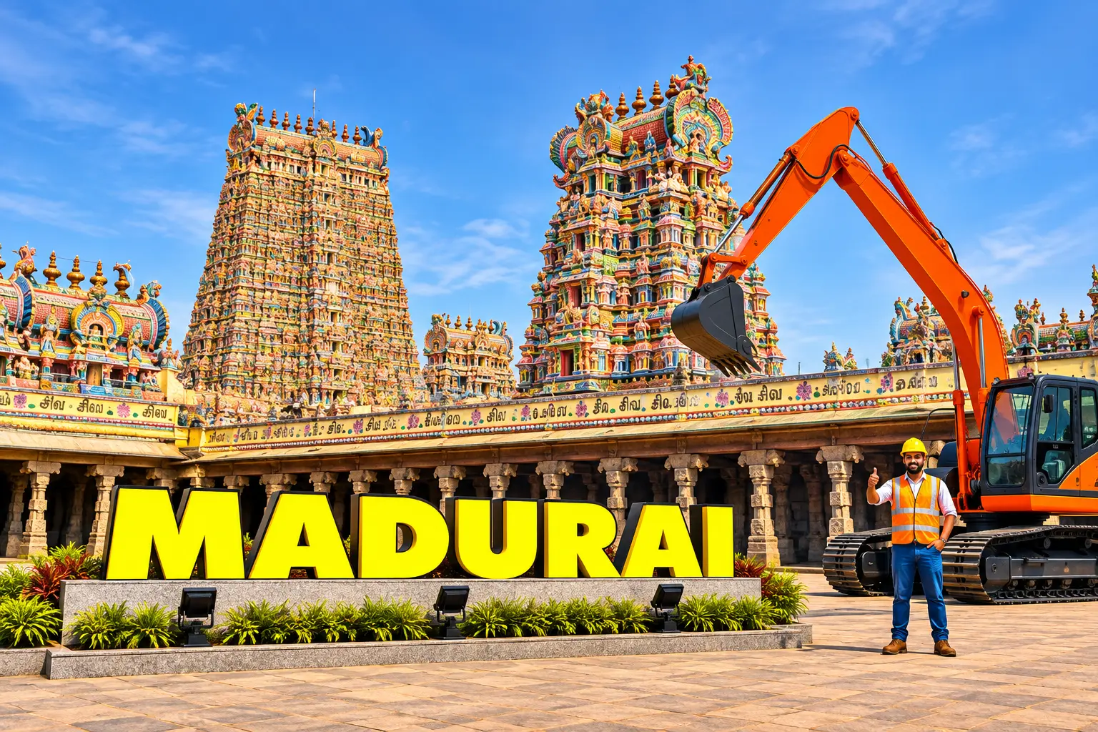 Open well contractors with excavator in Madurai, Tamil Nadu