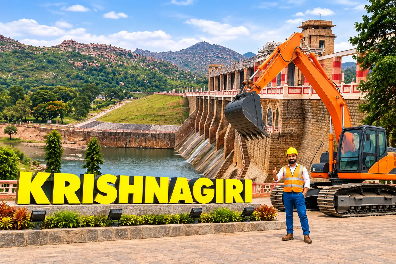 Open well contractors with excavator in Krishnagiri, Tamil Nadu