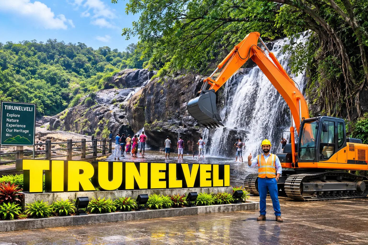 Open well contractors with excavator in Tirunelveli, Tamil Nadu