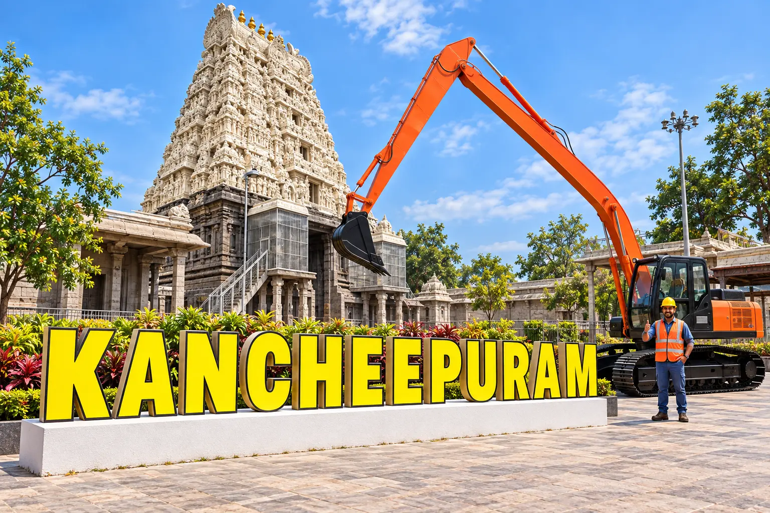 Open well contractors with excavator in Kancheepuram, Tamil Nadu