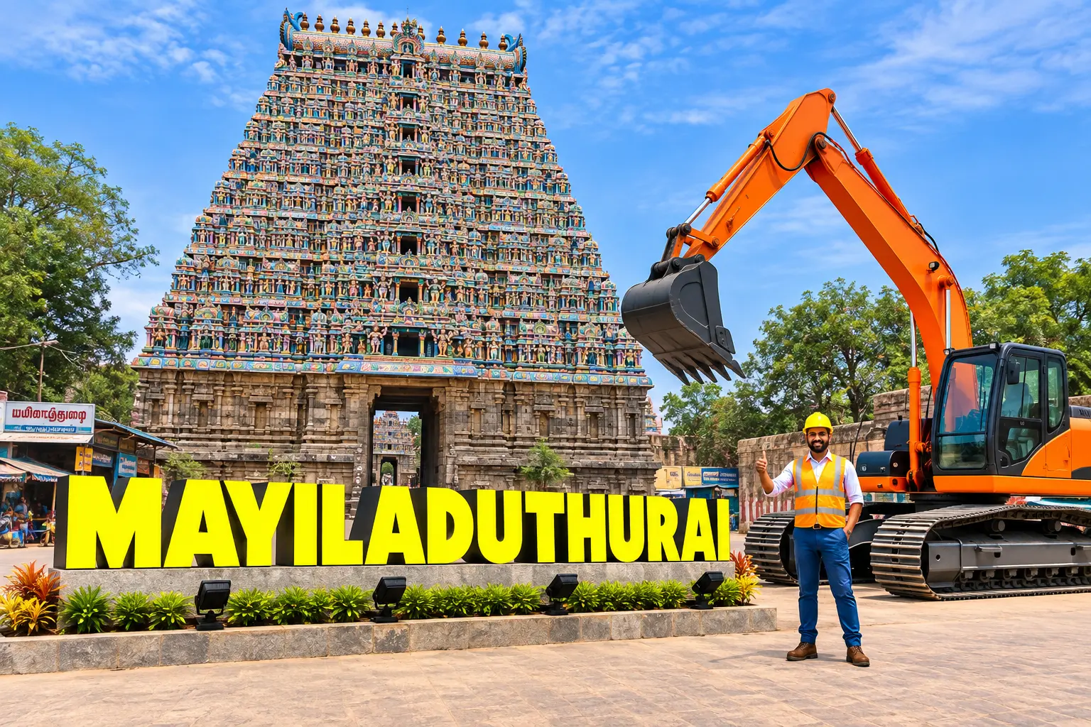 Open well contractors with excavator in Mayiladuthurai, Tamil Nadu