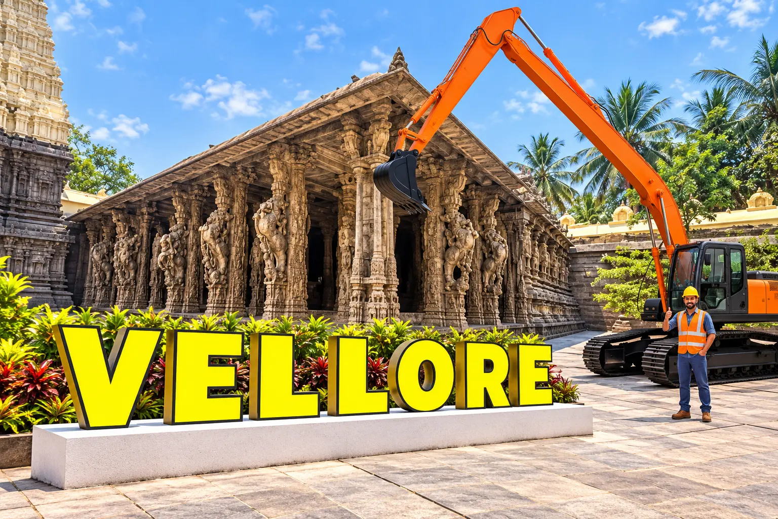 Open well contractors with excavator in Vellore, Tamil Nadu