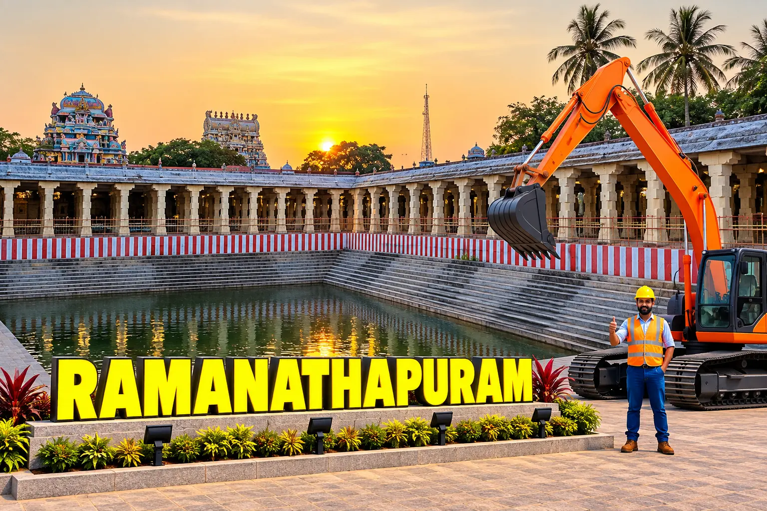 Open well contractors with excavator in Ramanathapuram, Tamil Nadu