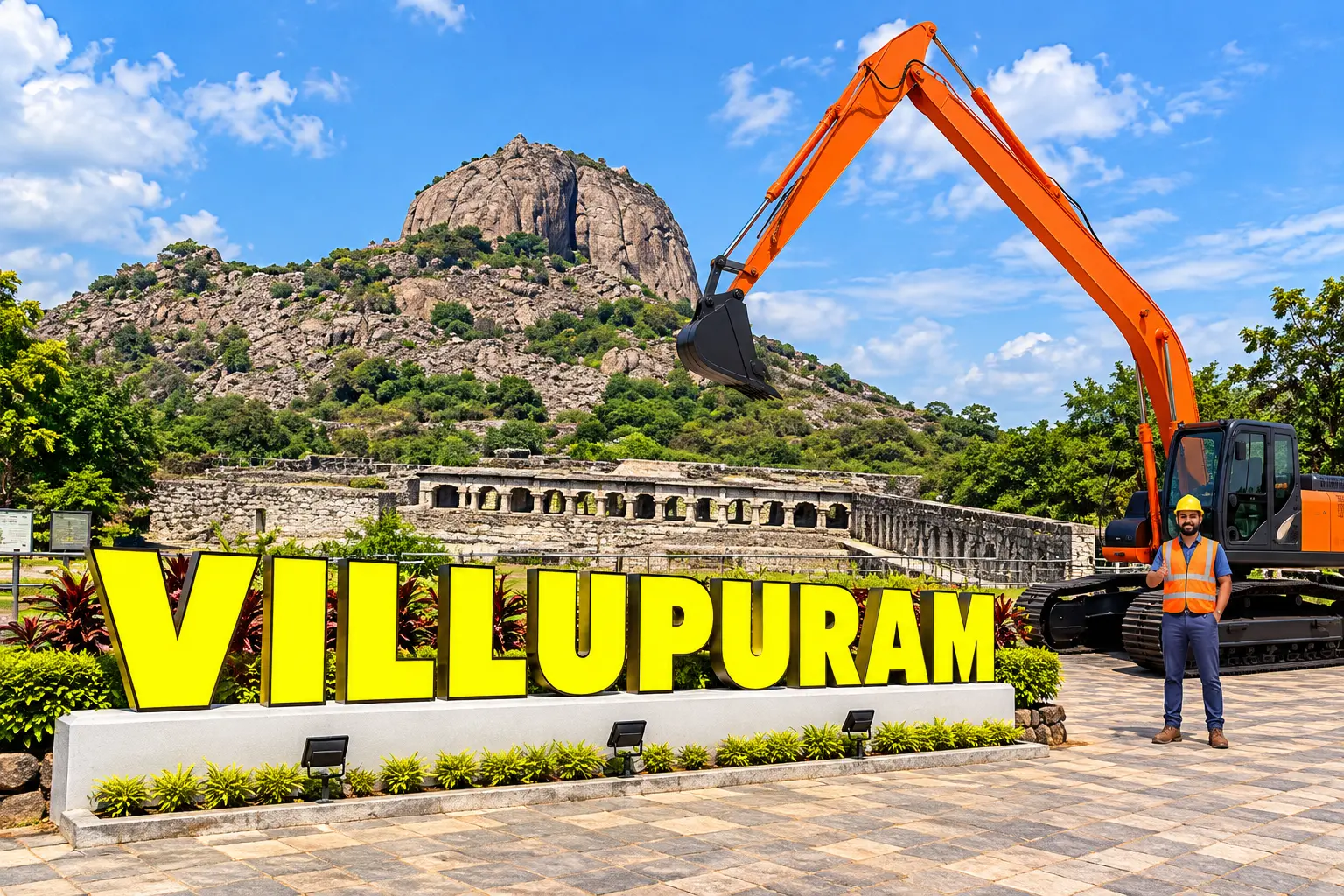 Open well contractors with excavator in Villupuram, Tamil Nadu