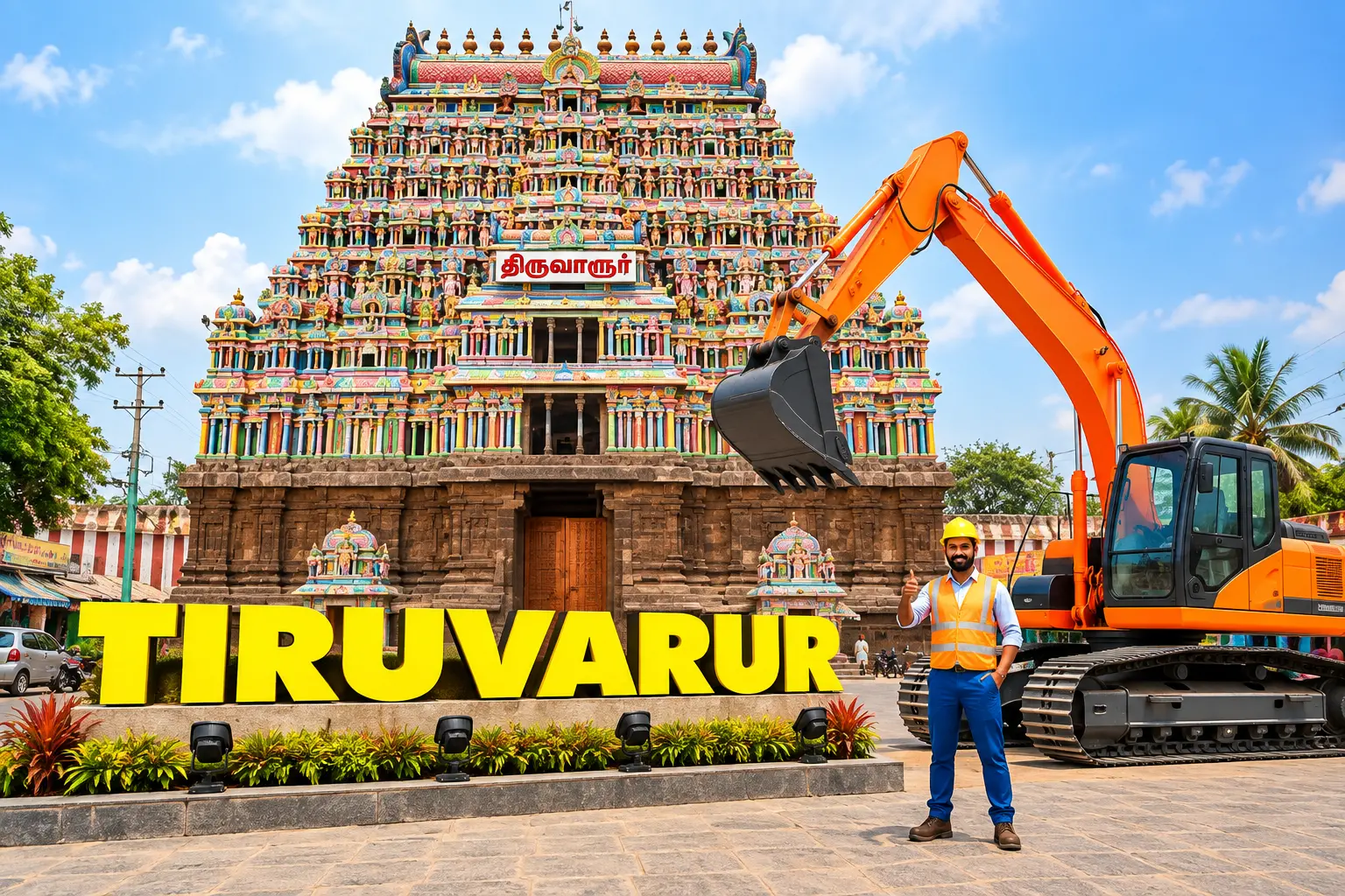 Open well contractors with excavator in Tiruvarur, Tamil Nadu