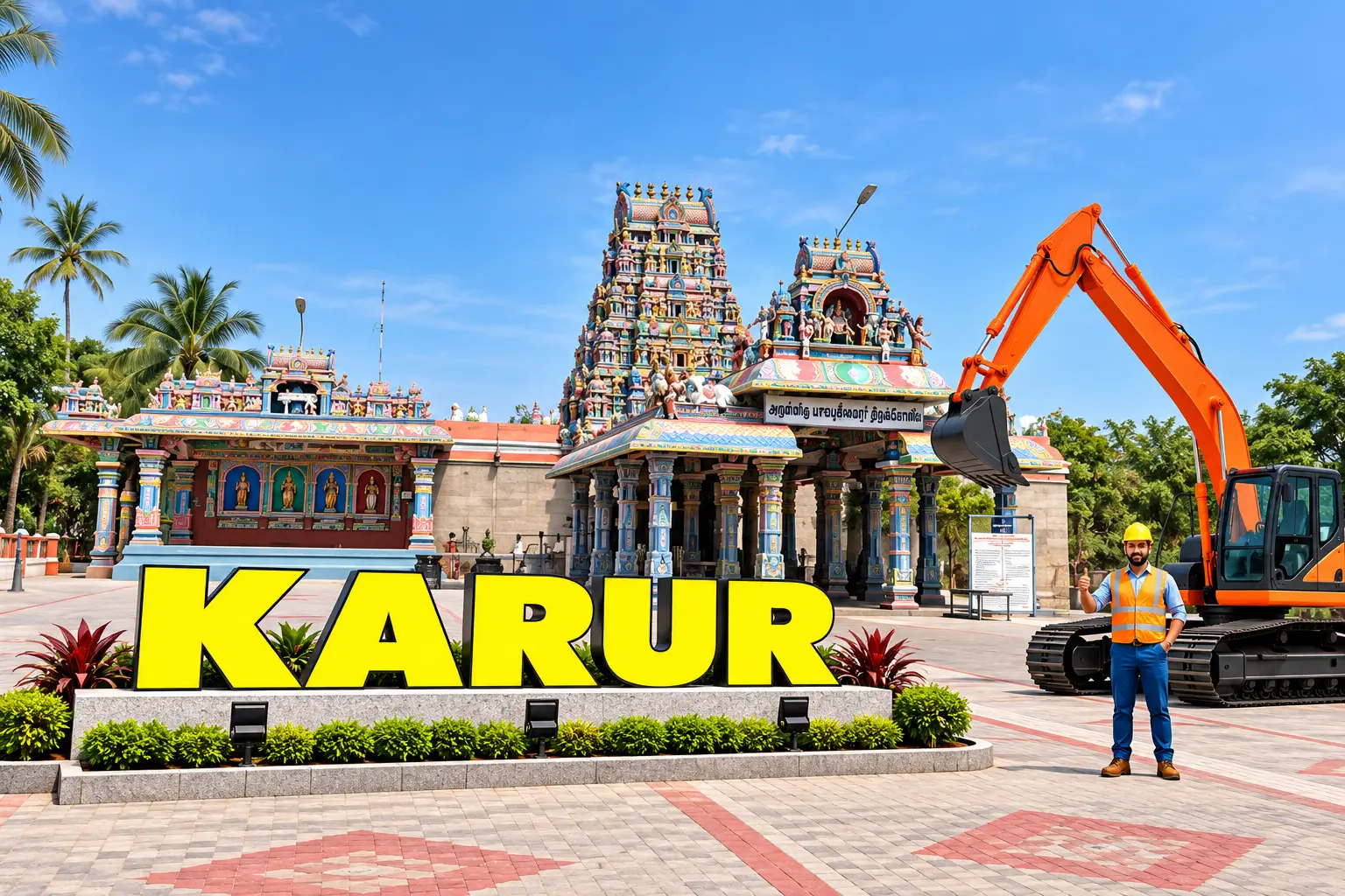 Open well contractors with excavator in Karur, Tamil Nadu