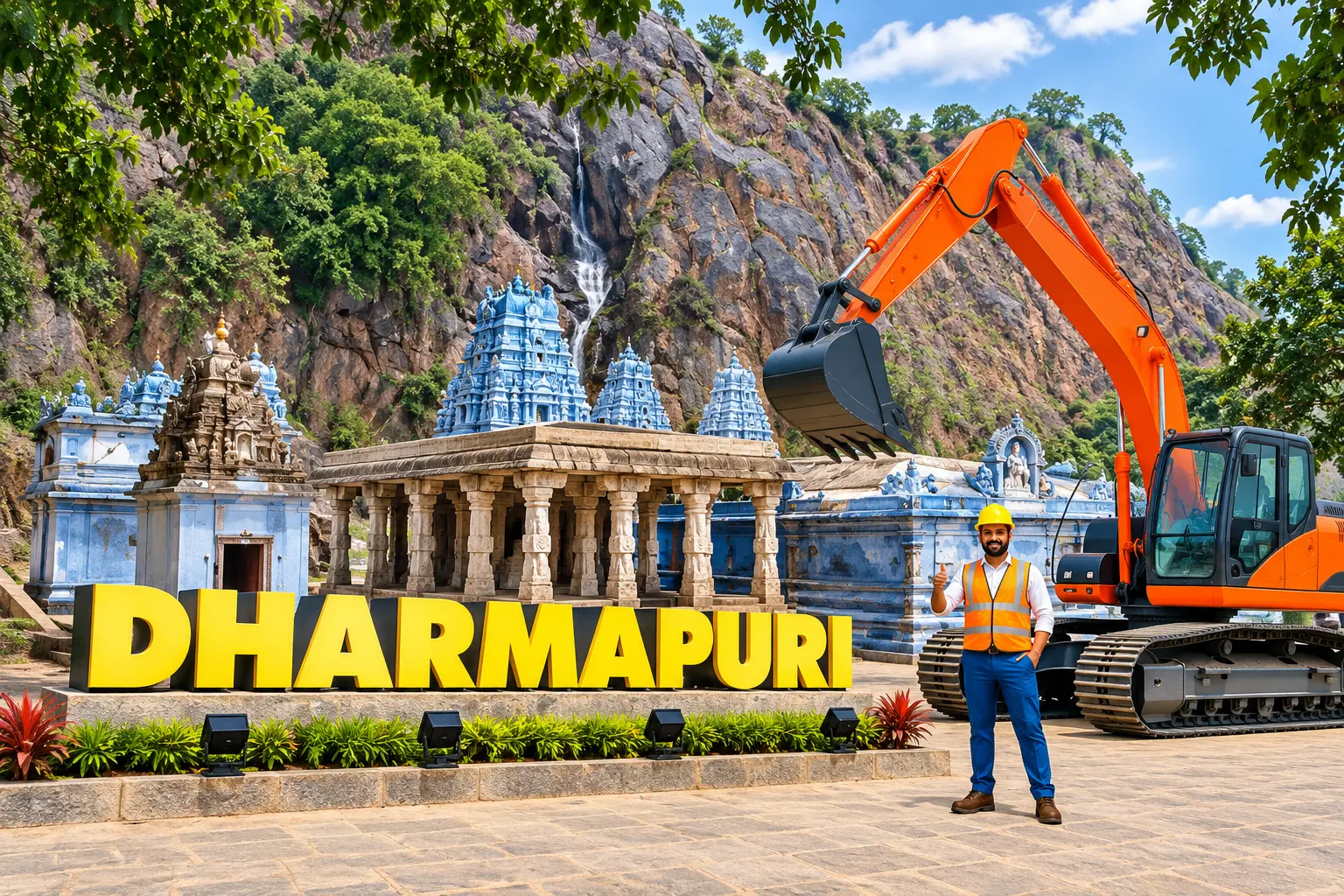 Open well contractors with excavator in Dharmapuri, Tamil Nadu