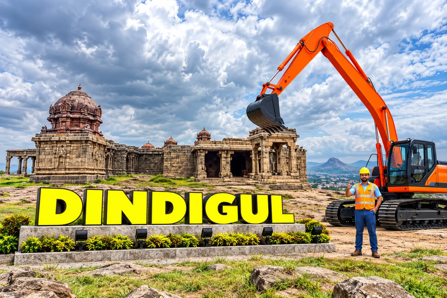 Open well contractors with excavator in Dindigul, Tamil Nadu