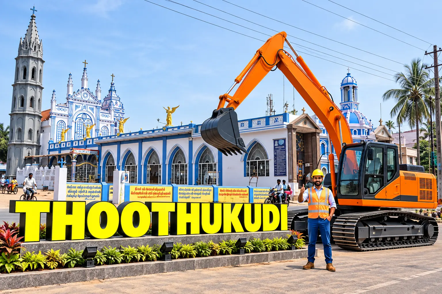 Open well contractors with excavator in Thoothukudi, Tamil Nadu